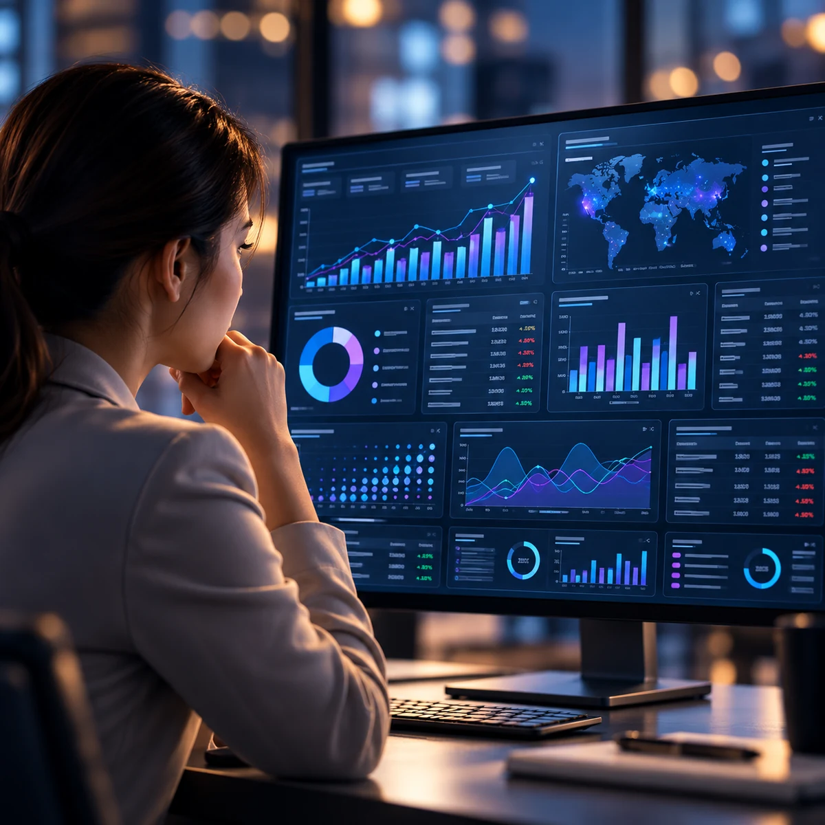 Executive reviewing disconnected business dashboards