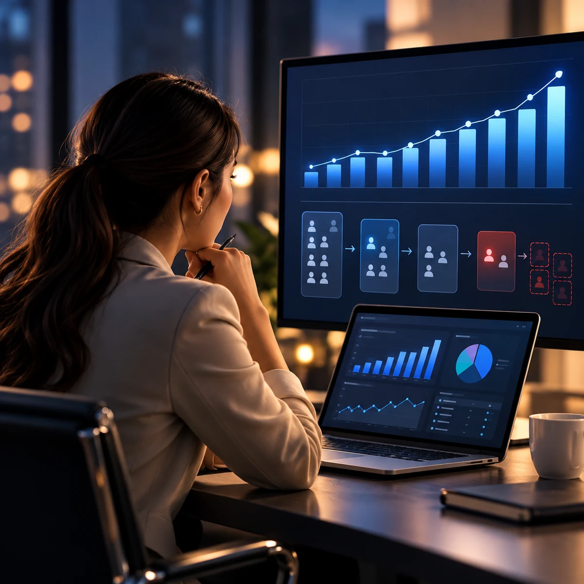 Marketing executive reviewing campaign performance