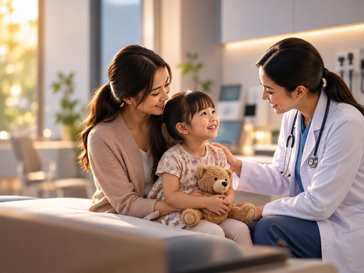 Parent and child with a healthcare professional