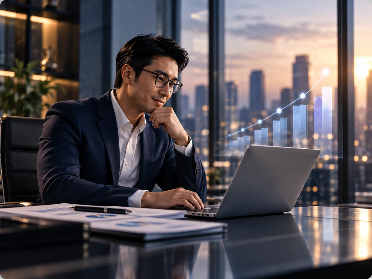 Professional services executive analysing growth